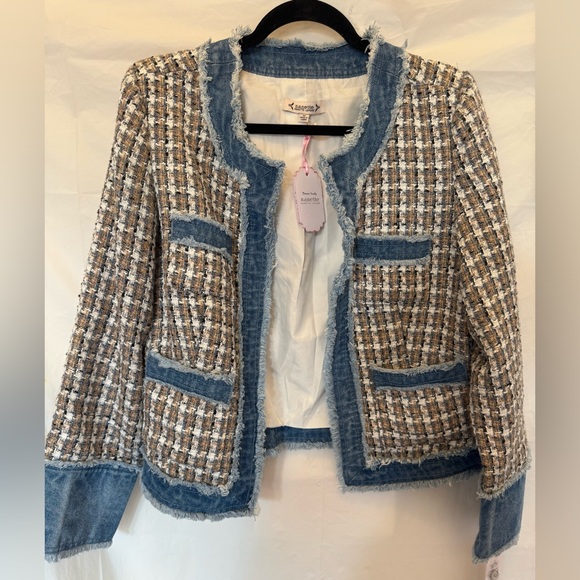 Nanette Lepore Tweed Blazer with Denim Trim - Picture 1 of 4